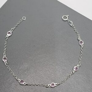 Pulseira De Prata 6 Zirconia Rosa Claro Fio
