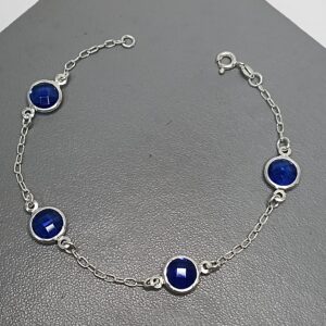Pulseira De Prata 4 Zirconia Azul Lapidado Mosaico Fio 9mm