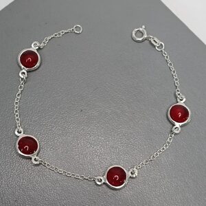Pulseira De Prata 4 Zirconia Resina Vermelho Fio 9mm