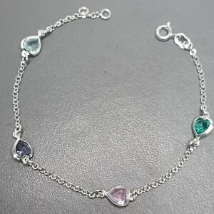 Pulseira De Prata 4 Zirconia Coração Color VRRV