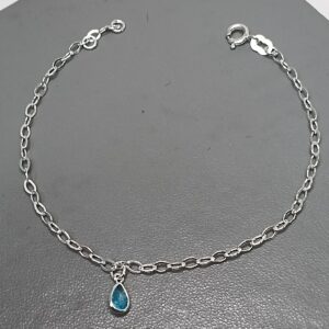 Pulseira De Prata Zirconia Gota Azul Claro Pendente Meio