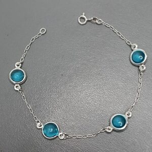 Pulseira De Prata 4 Zirconia Resina Azul Claro Fio 9mm