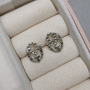 Brinco De Prata Envelhecido Terço Oval Cod:B6/19