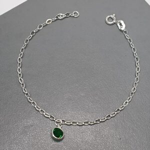 Pulseira De Prata Zirconia Verde Pendente Meio 6,5mm