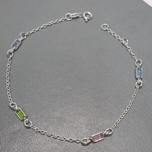 Pulseira De Prata 4 Zirconia Baguete Color Pequena LVRA