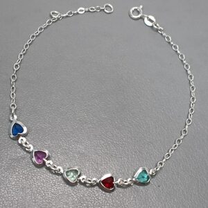 Pulseira De Prata 5 Zirconia Coração Color Meio VVVRA