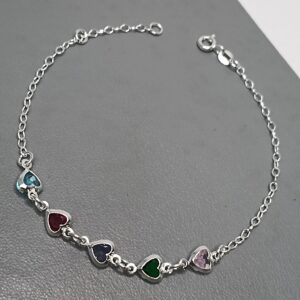 Pulseira De Prata 5 Zirconia Coração Color Meio RVRVA