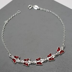 Pulseira De Prata 5 Zirconia Borboleta Vermelho Meio