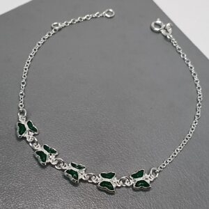 Pulseira De Prata 5 Zirconia Borboleta Verde Meio
