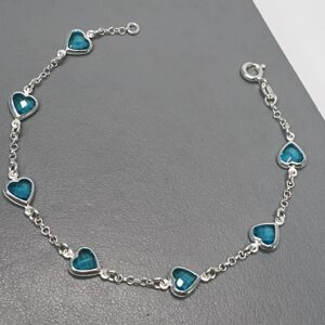 Pulseira De Prata 7 Zirconia Coração Azul Tiffany Fio