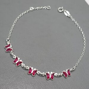Pulseira De Prata 5 Zirconia Borboleta Rosa Meio