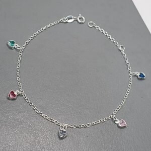 Pulseira De Prata 5 Zirconia Coração Pequeno Color Pendente