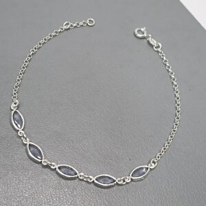 Pulseira De Prata 5 Zirconia Navete Cinza Meio