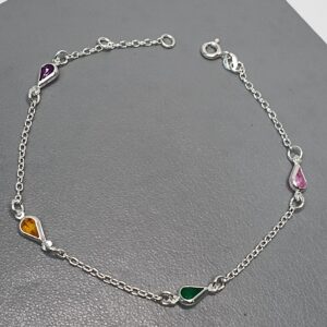 Pulseira De Prata 4 Zirconia Gota Pequena Color Fio