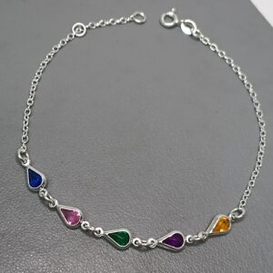 Pulseira De Prata 5 Zirconia Gota Pequena Color Meio