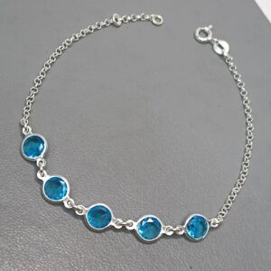 Pulseira De Prata 5 Zirconia Azul Meio 6,5mm