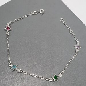 Pulseira De Prata 4 Zirconia Estrela Color Fio
