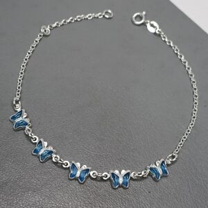 Pulseira De Prata 5 Zirconia Borboleta Azul Meio