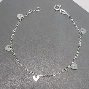 Pulseira De Prata Montagem 5 Corações Chapinha Pequeno Pendente Fio Cod:PU-110