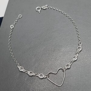 Pulseira De Prata 6 Zirconia Coração Tubinho Meio