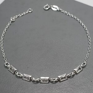 Pulseira De Prata 5 Zirconia Baguete Meio Pequena