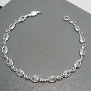 Pulseira De Prata Fio Zirconia Oval