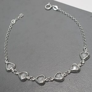 Pulseira De Prata 6 Zirconia Coração Meio Lapidado Mosaico