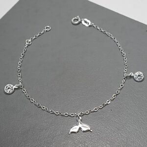 Pulseira De Prata 2 Zirconia Pendente Fio Rabo Sereia Pendente Meio