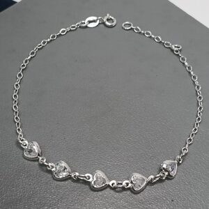 Pulseira De Prata 5 Zirconia Coração Meio