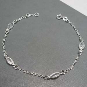 Pulseira De Prata 4 Zirconia Navete Fio