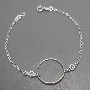 Pulseira De Prata 2 Zirconia Circulo Tubinho Grande Meio