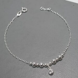 Pulseira De Prata Zirconia Pendente Meio Jogo De Bolinhas