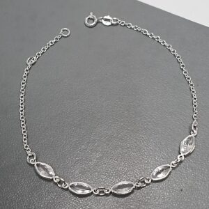 Pulseira De Prata 5 Zirconia Navete Meio