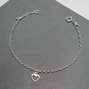 Pulseira De Prata Infantil Coração Vazado Pequeno Pendente Meio