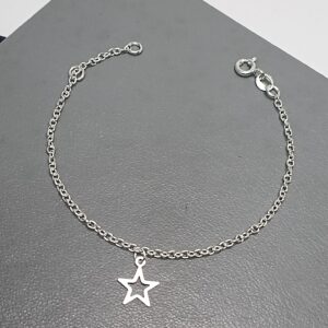 Pulseira De Prata Infantil Estrela Vazada Pendente Meio
