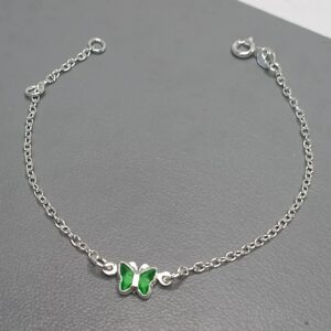 Pulseira De Prata Infantil Zirconia Borboleta Verde Meio
