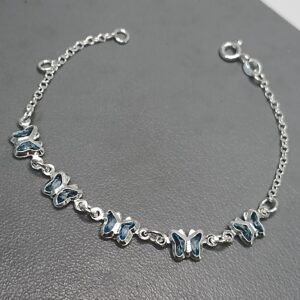 Pulseira De Prata Infantil 5 Zirconia Borboleta Azul Claro Meio