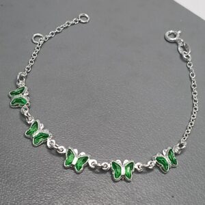 Pulseira De Prata Infantil 5 Zirconia Borboleta Verde Meio