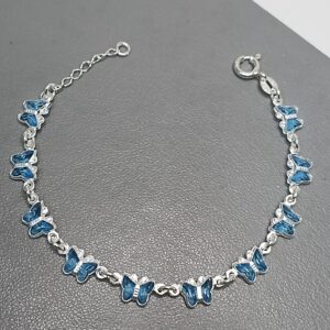 Pulseira De Prata Infantil 9 Zirconia Borboleta Azul Fio