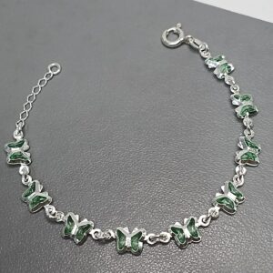 Pulseira De Prata Infantil 9 Zirconia Borboleta Verde Claro Fio