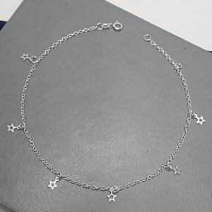 Tornozeleira De Prata 6 Estrela Vazada Pequena Pendente Fio