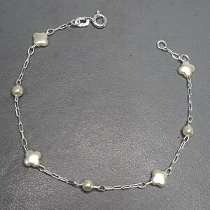 Pulseira De Prata Perola Redonda E Trevo 4mm