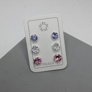 Trio De Prata Zirconia Roxa, Transparente, Rose Cod:TRI/23