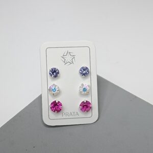 Trio De Prata Zirconia Roxa , Boreal, Pink Cod:TRI/22