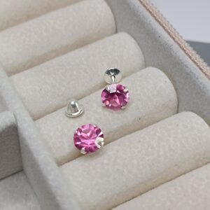 Brinco De Prata Zirconia Rosa 6mm Taraxa Baby Cod:B3/45