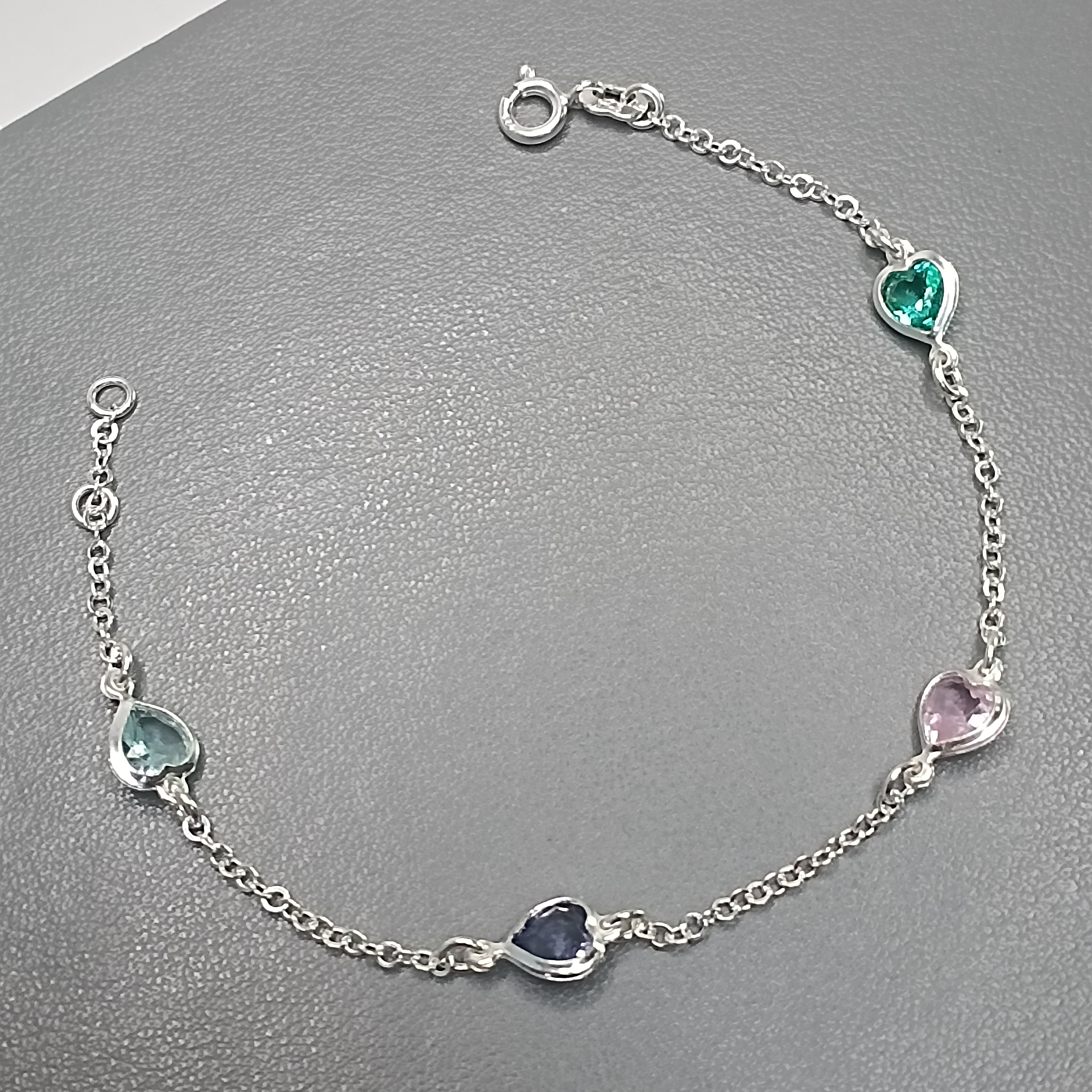Pulseira De Prata 4 Zirconia Coração Color Fio VVRA Cod:PU-14