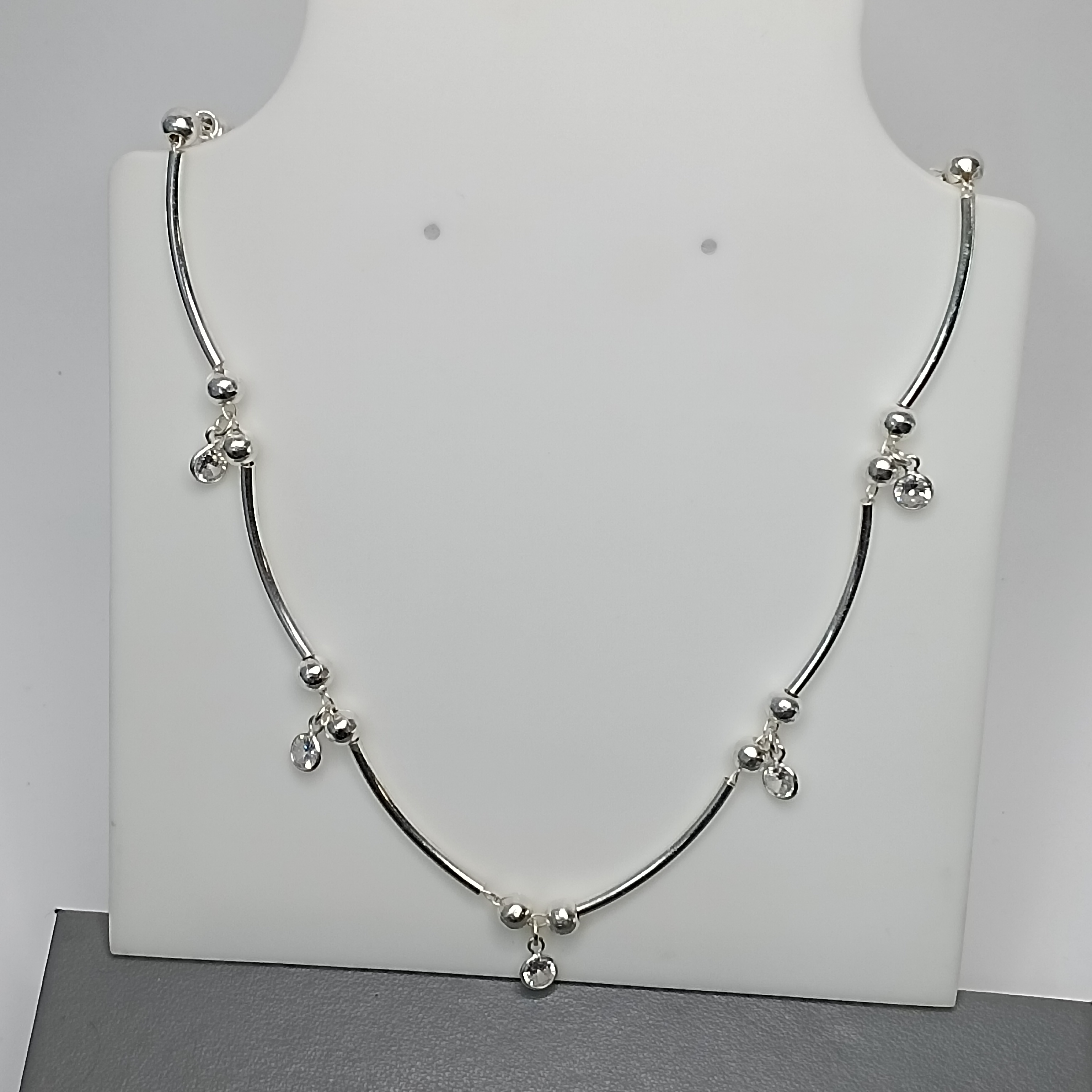 Gargantilha De Prata Montagem Choker Tubo Bola Com Zirconia Pendente Cod:G2-02