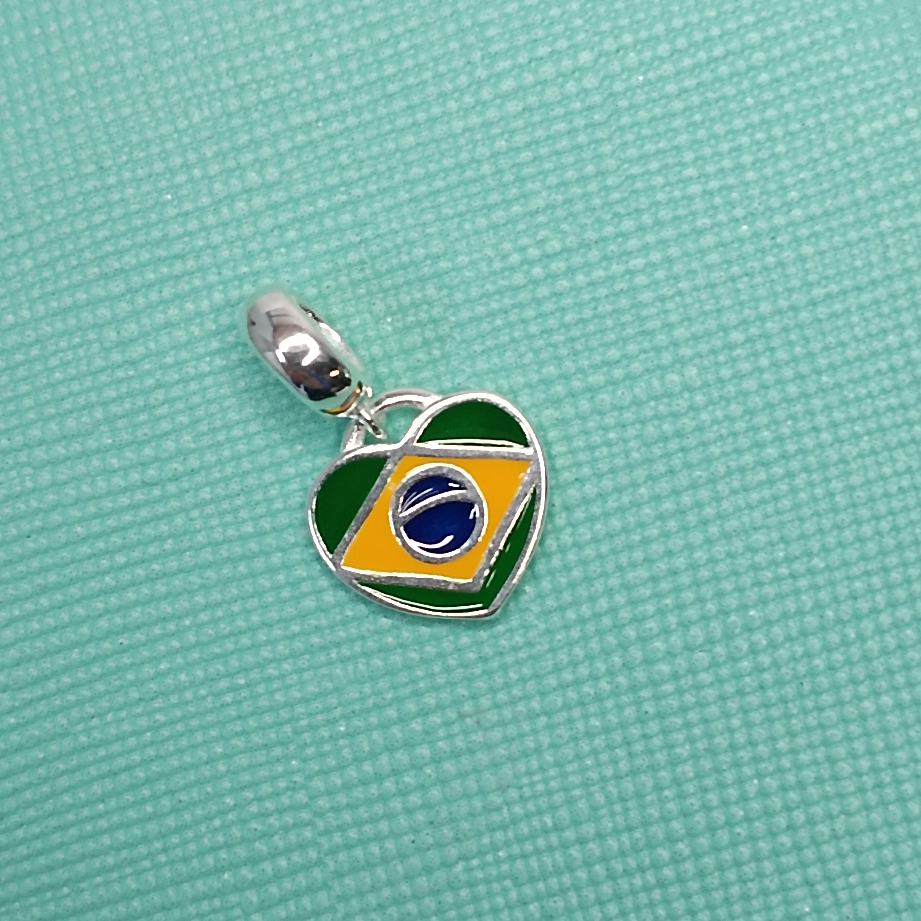 Berloque De Prata Coração Bandeira Do Brasil Frente E Verso