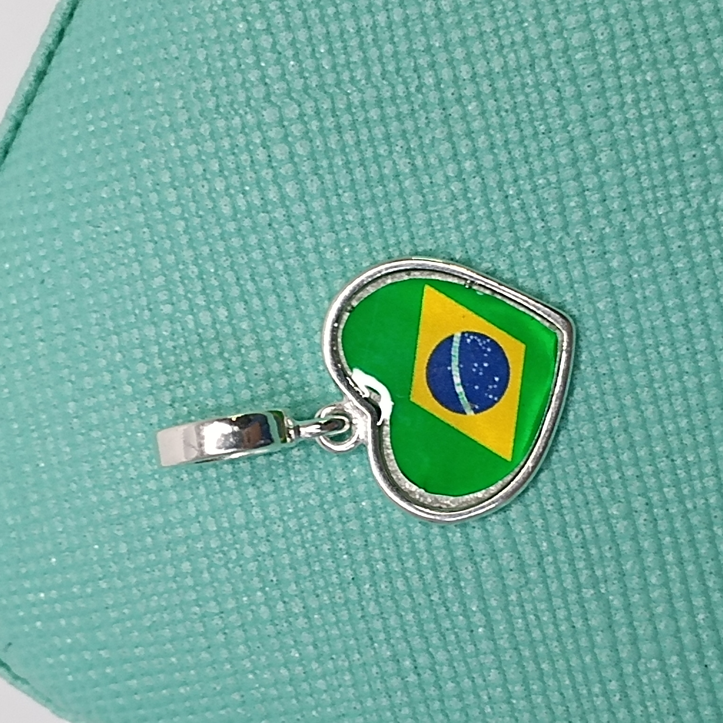 Berloque De Prata Coração Bandeira Do Brasil