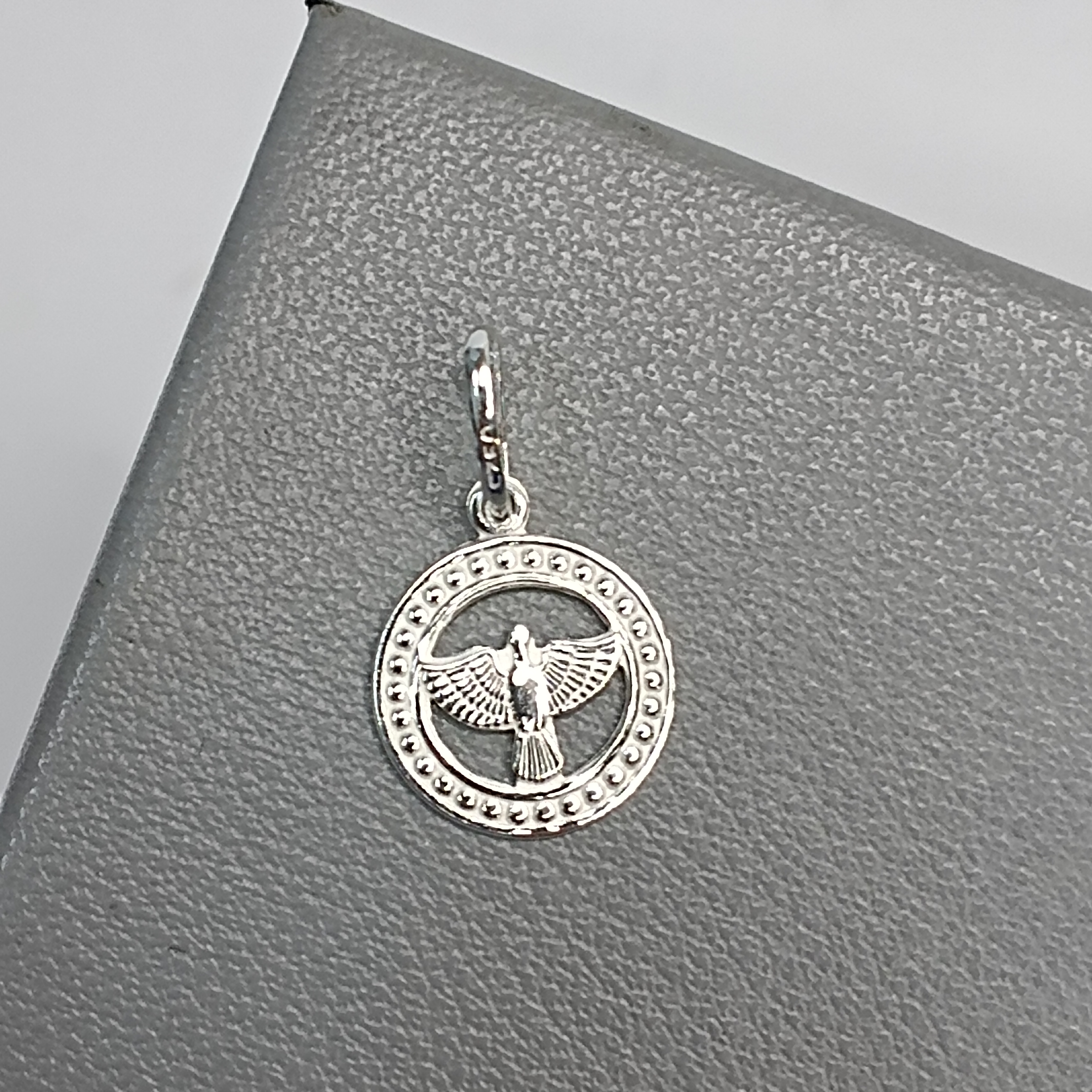 Pingente De Prata Medalha Redonda Espírito Santo Vazada 1,1cm
